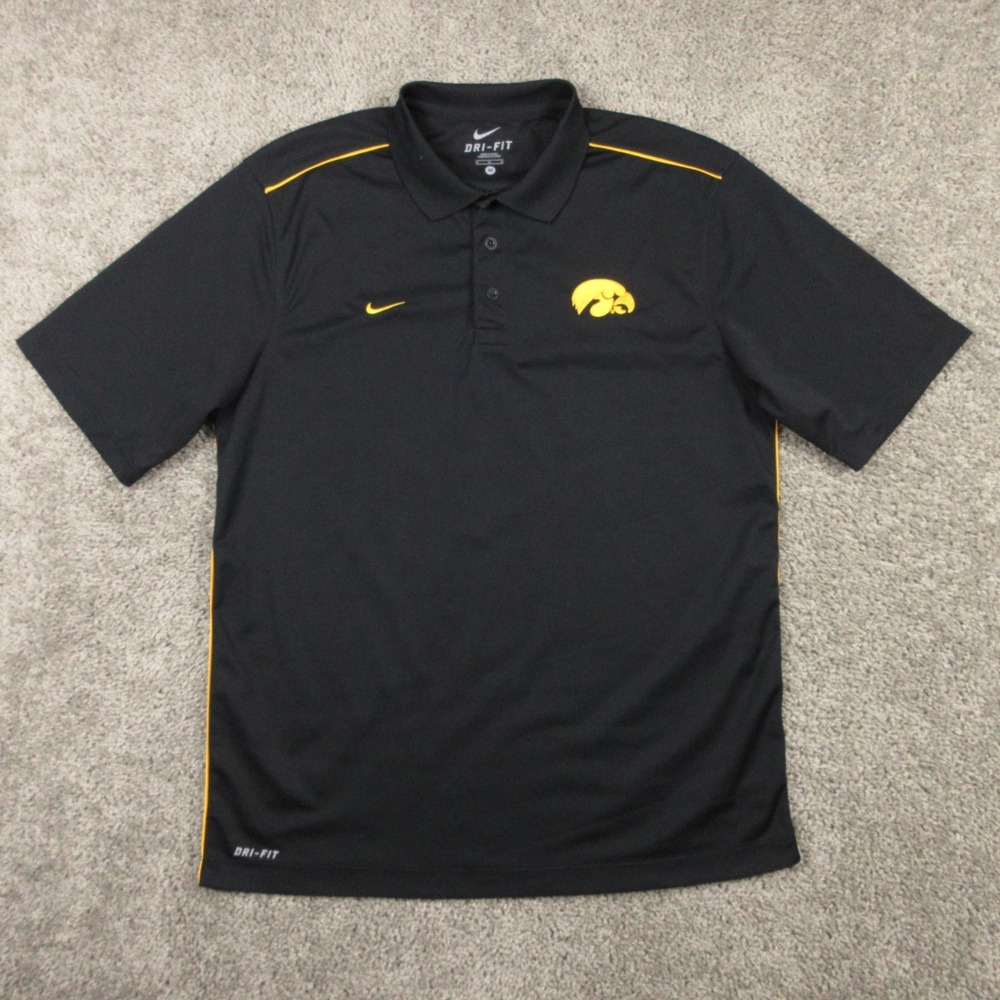 Iowa Hawkeyes Polo Shirt Mens Medium Black Nike Drifit Performance Golf Football